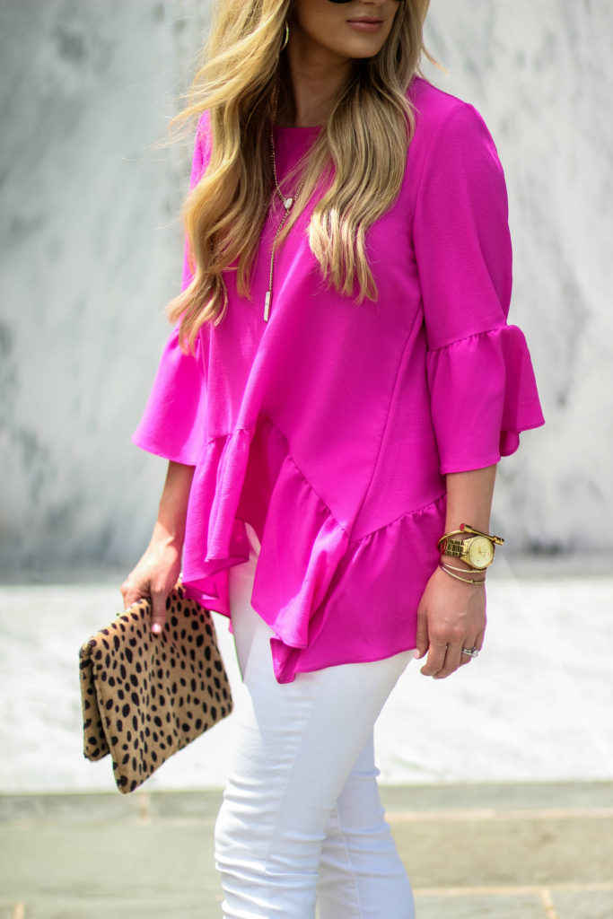 pink ruffle top