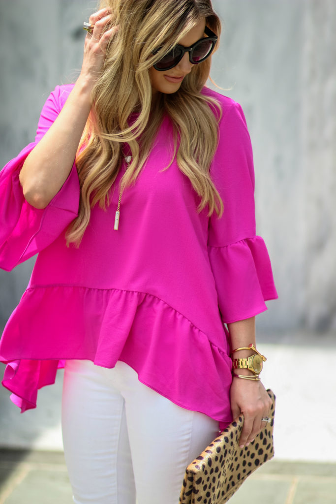 pink ruffle top